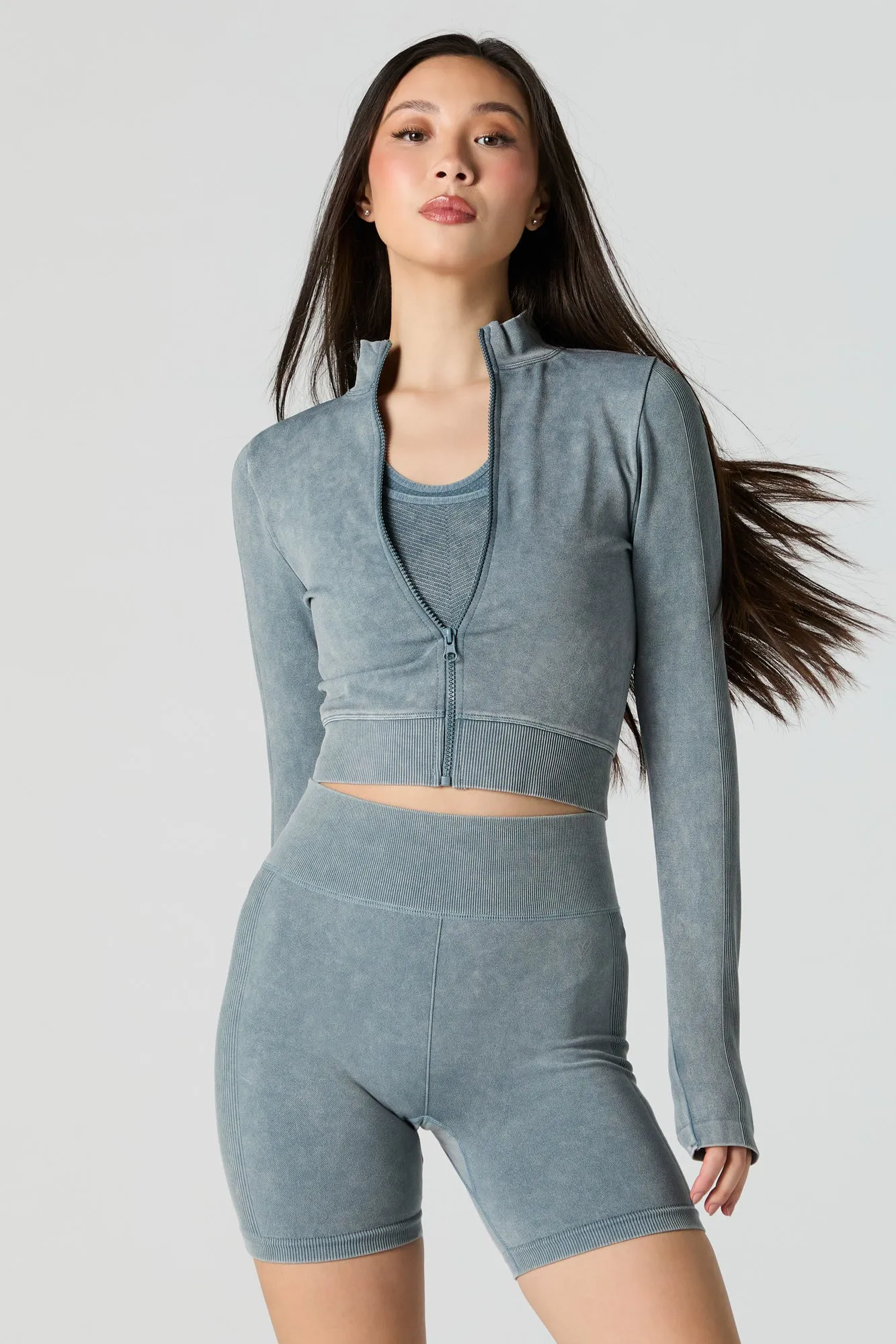 Active Washed Zip-Up Long Sleeve Top sold by Urban Planet product image thumbnail 2