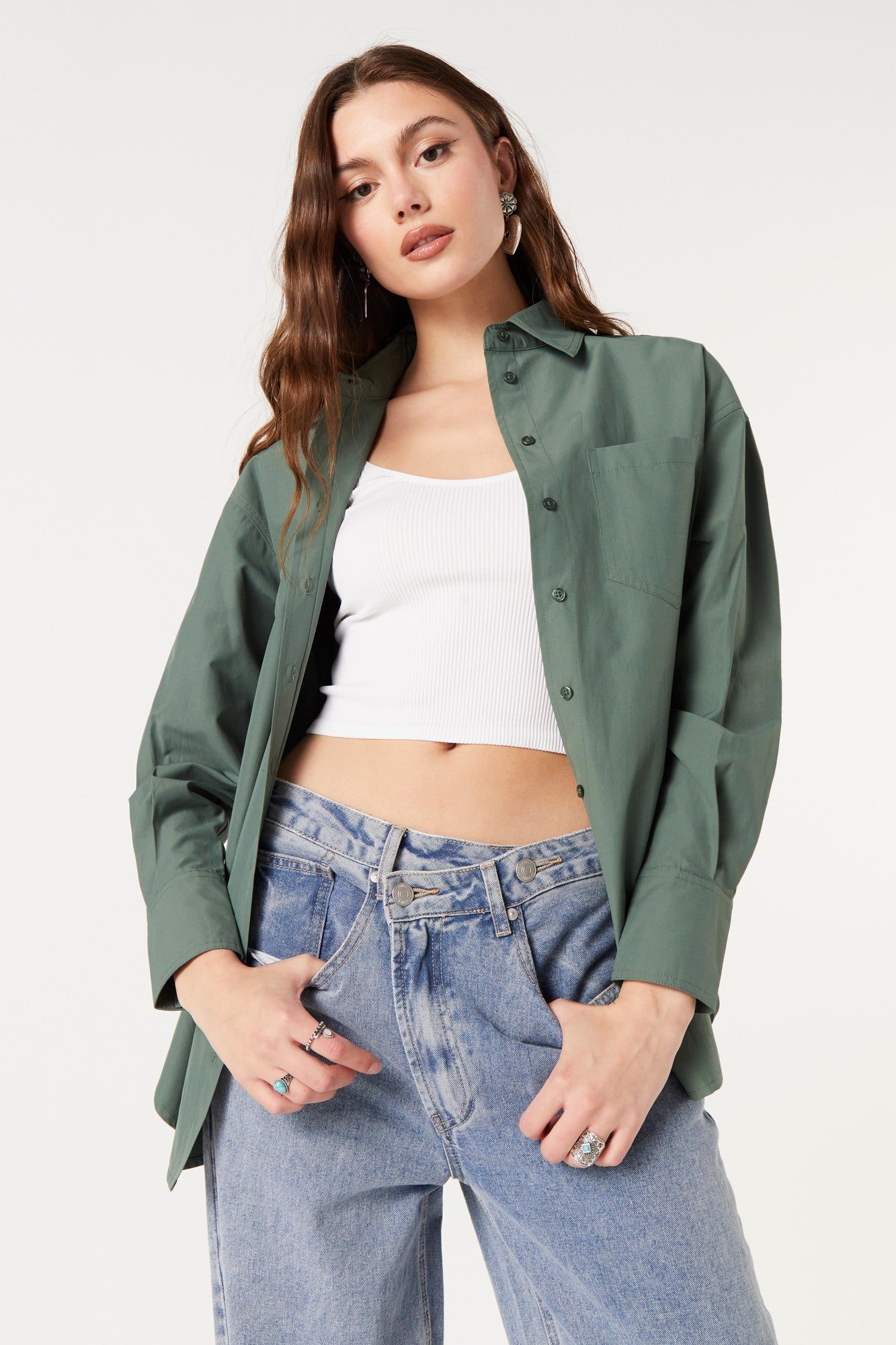Poplin Oversized Button-Up Top sold by Urban Planet product image thumbnail 11