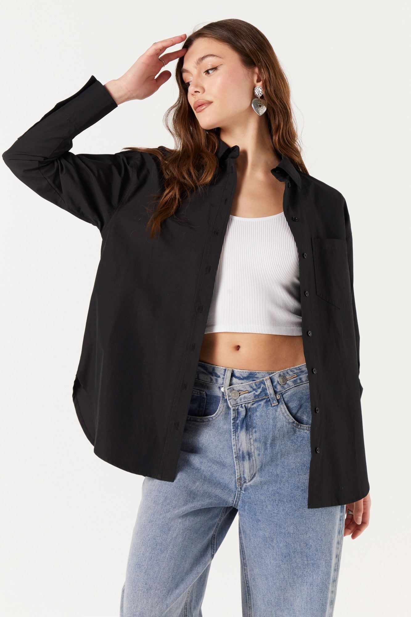 Poplin Oversized Button-Up Top sold by Urban Planet product image thumbnail 5