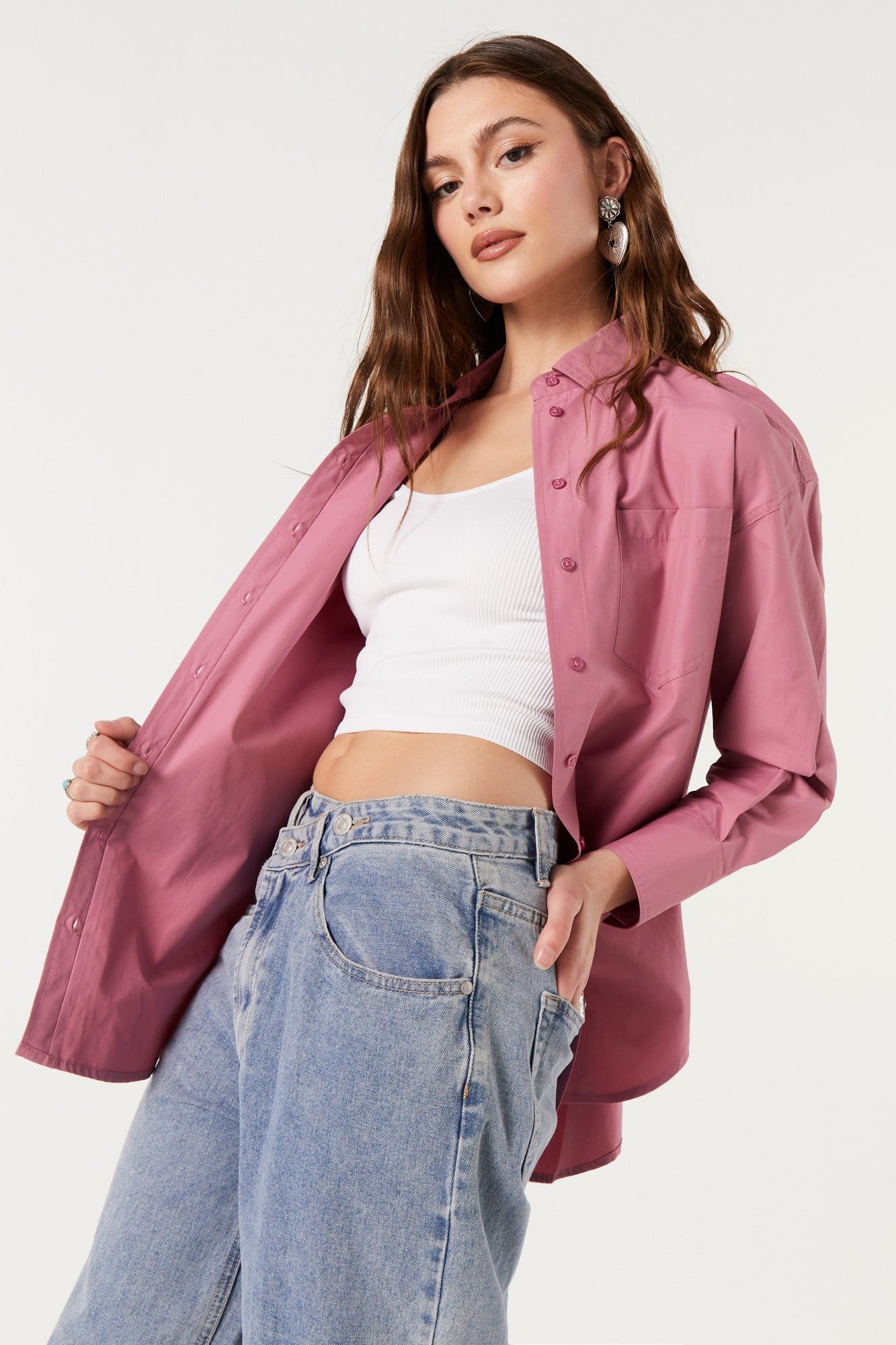 Poplin Oversized Button-Up Top sold by Urban Planet