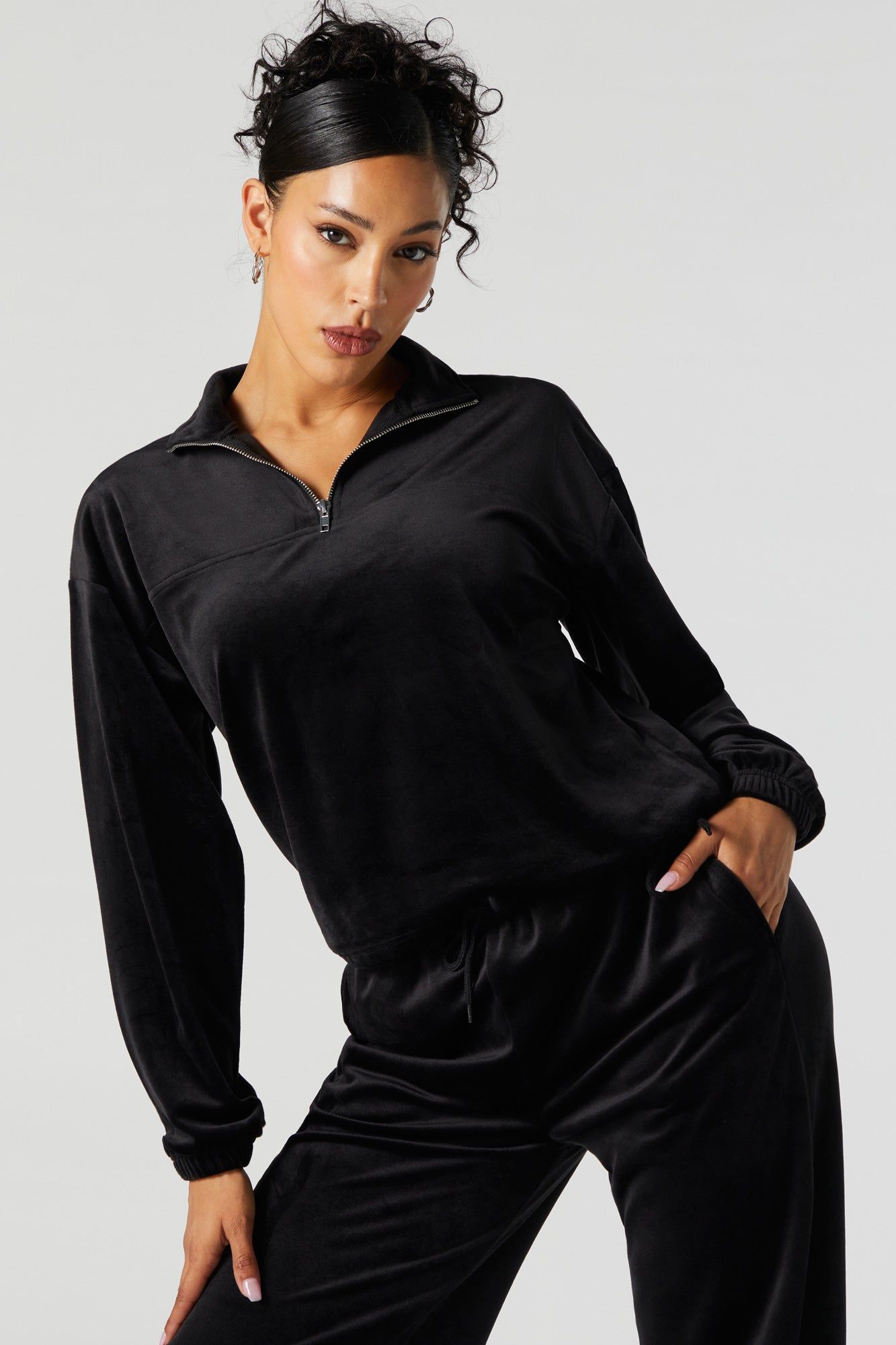 Velour Quarter Zip Sweatshirt sold by Urban Planet product image thumbnail 4