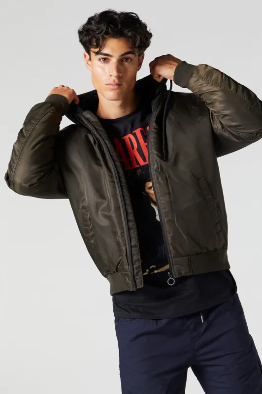 Nylon Hooded Bomber Jacket sold by Urban Planet