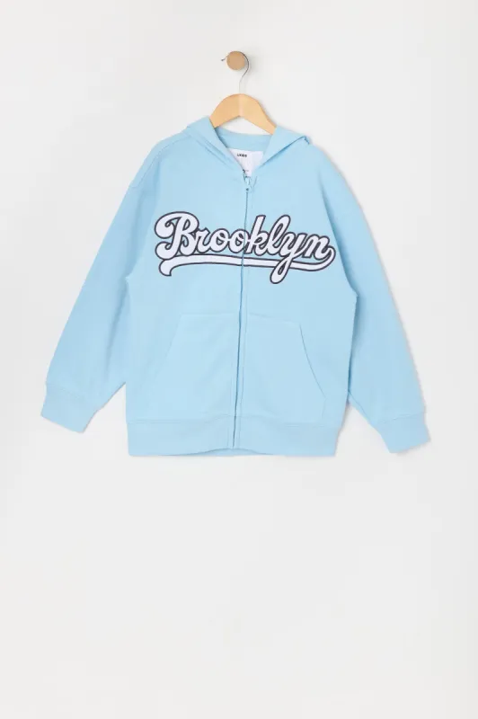 Girls Brooklyn Embroidered Zip-Up Fleece Hoodie sold by Urban Planet
