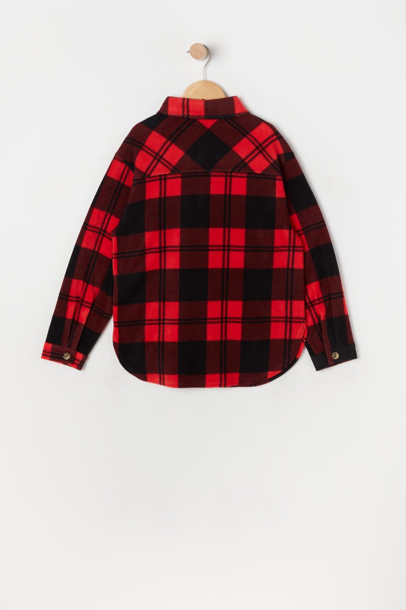 Girls Red Plaid Polar Fleece Shacket sold by Urban Planet product image thumbnail 2