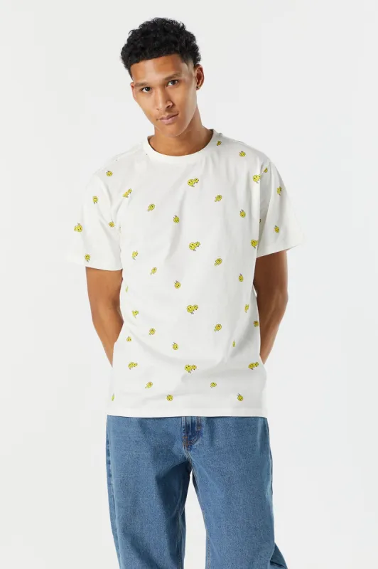 White Smiley Print T-Shirt sold by Urban Planet