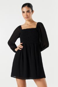 Smocked Long Sleeve Mini Dress sold by Urban Planet