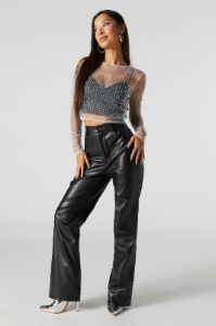 Rhinestone Mesh Long Sleeve Top sold by Urban Planet