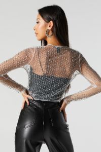 Rhinestone Mesh Long Sleeve Top sold by Urban Planet