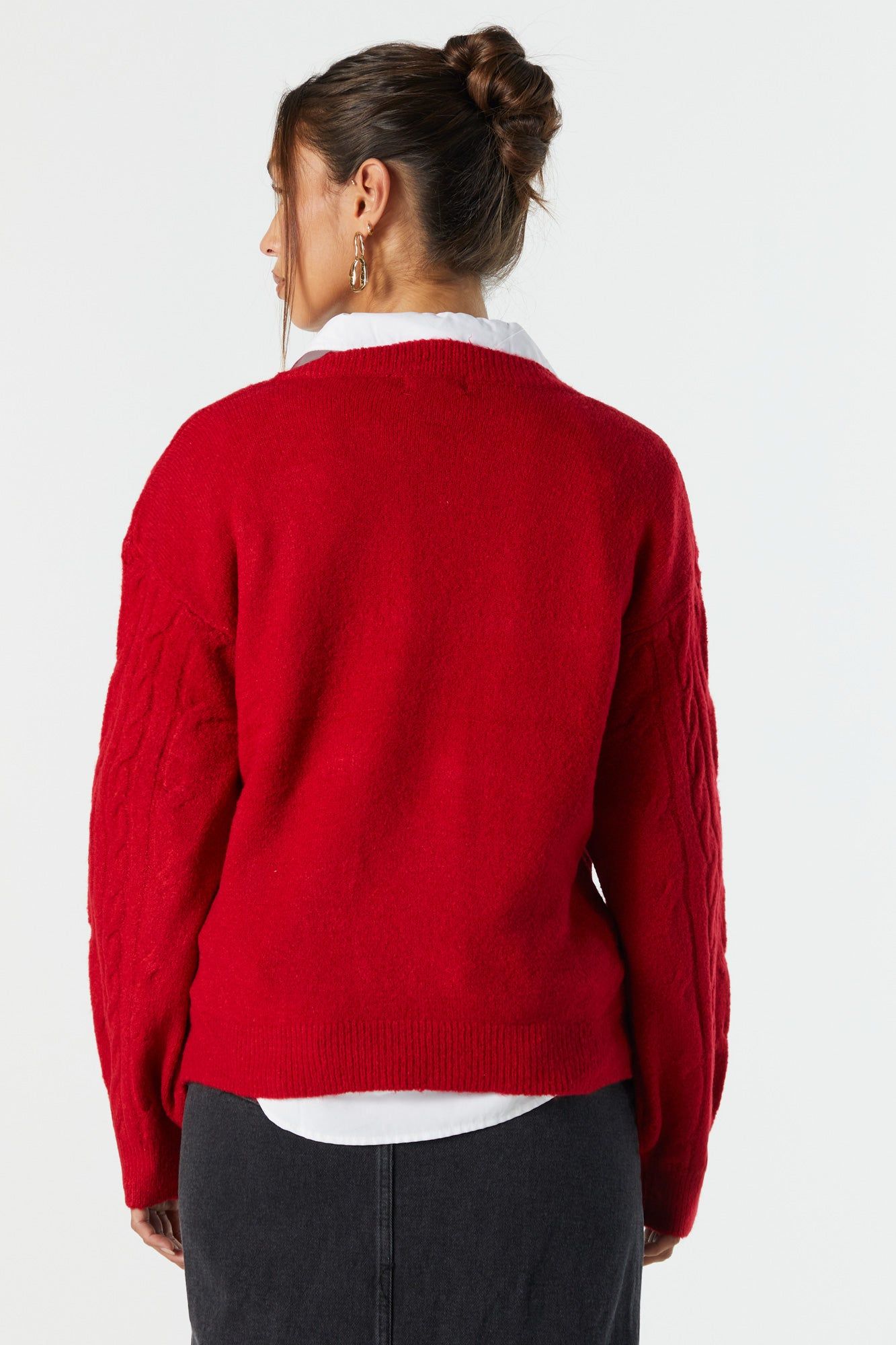 V-Neck Cable Knit Sweater sold by Urban Planet product image thumbnail 2