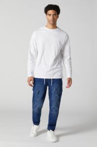 Dark Wash Denim Cargo Jogger sold by Urban Planet