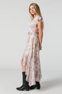 Robe midi asymétrique fleurie blanche avec attache sold by Urban Planet