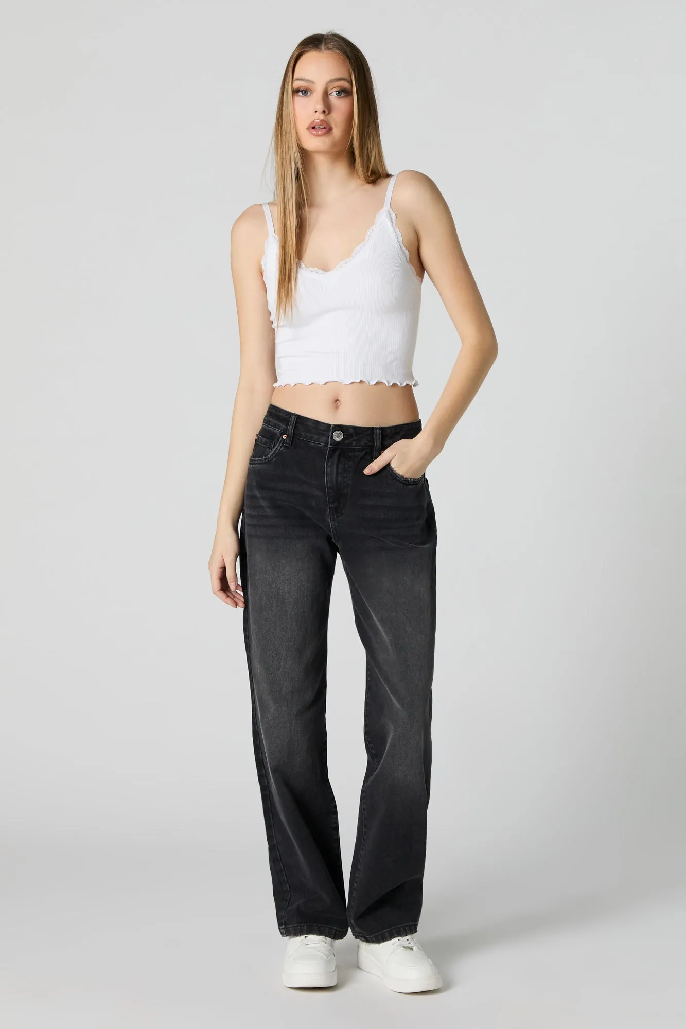 Camisole côtelé avec ourlet volanté en dentelle sold by Urban Planet product image thumbnail 4