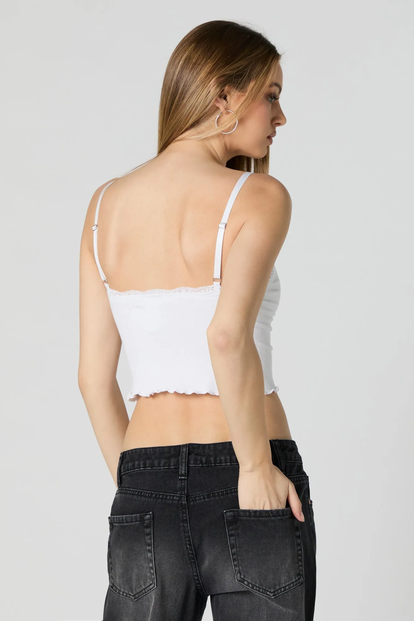 Camisole côtelé avec ourlet volanté en dentelle sold by Urban Planet product image thumbnail 3
