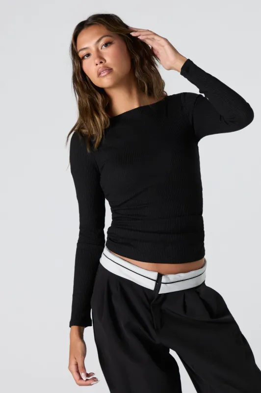 Haut en tricot côtelé à manches longues avec col montant sold by Urban Planet