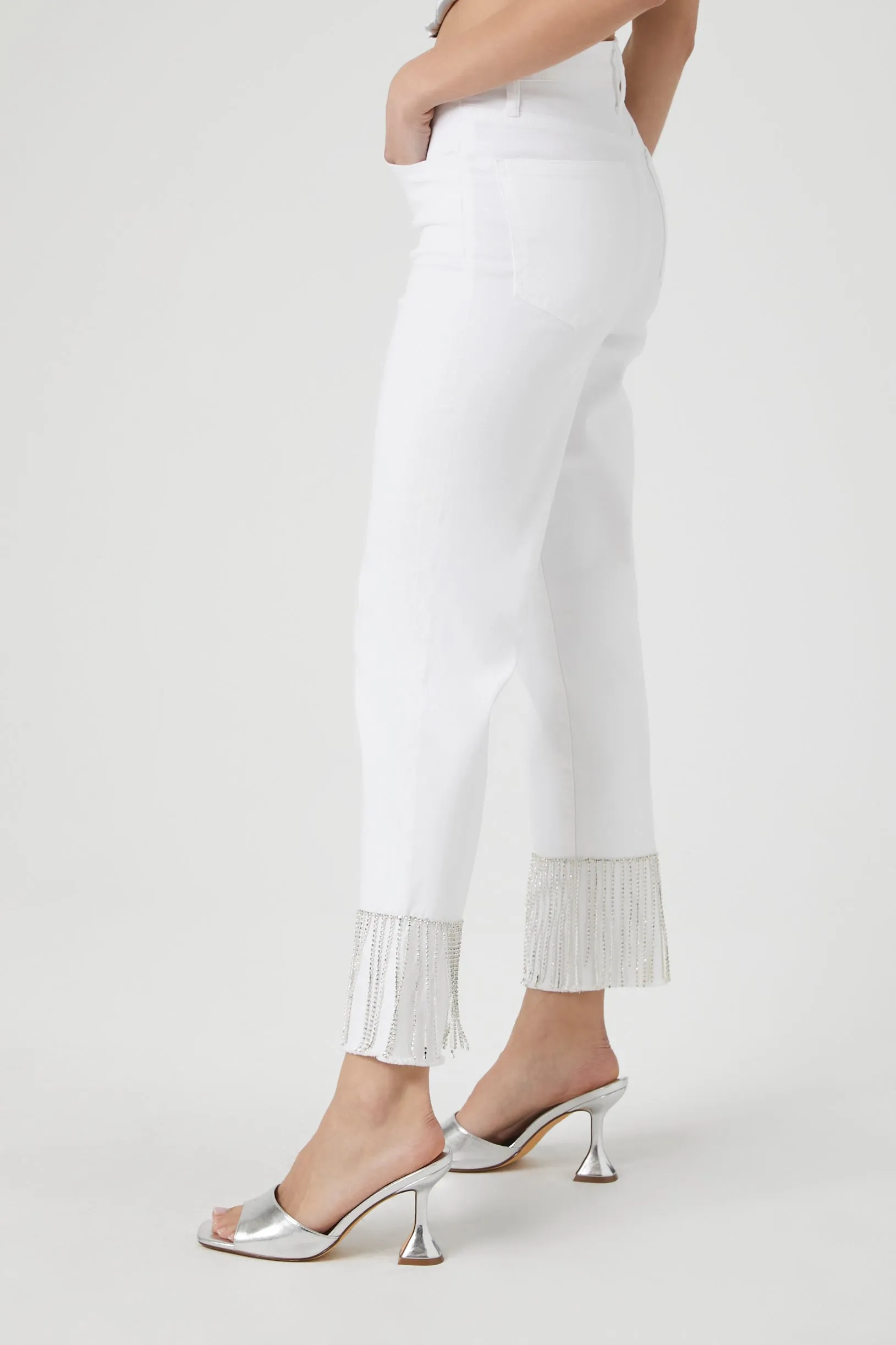 Jean à jambe droite avec franges et pierres du Rhin sold by Urban Planet product image thumbnail 3