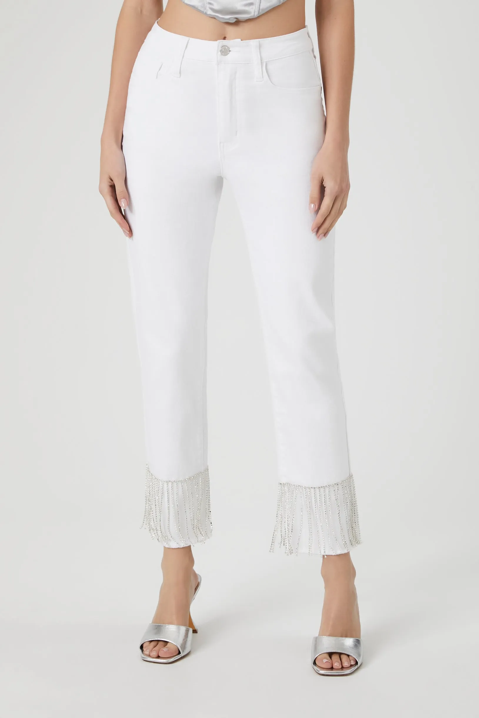 Jean à jambe droite avec franges et pierres du Rhin sold by Urban Planet product image thumbnail 2