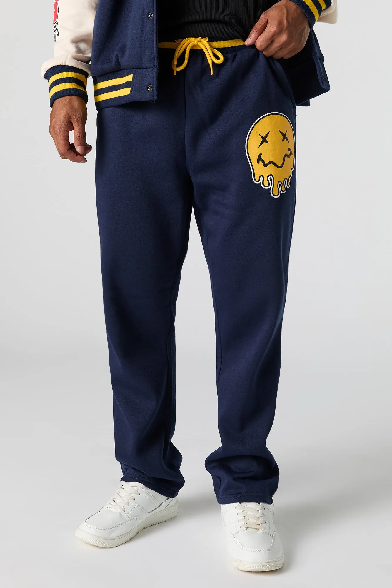 Melted Smiley Embroidered Fleece Varsity Sweatpant sold by Urban Planet