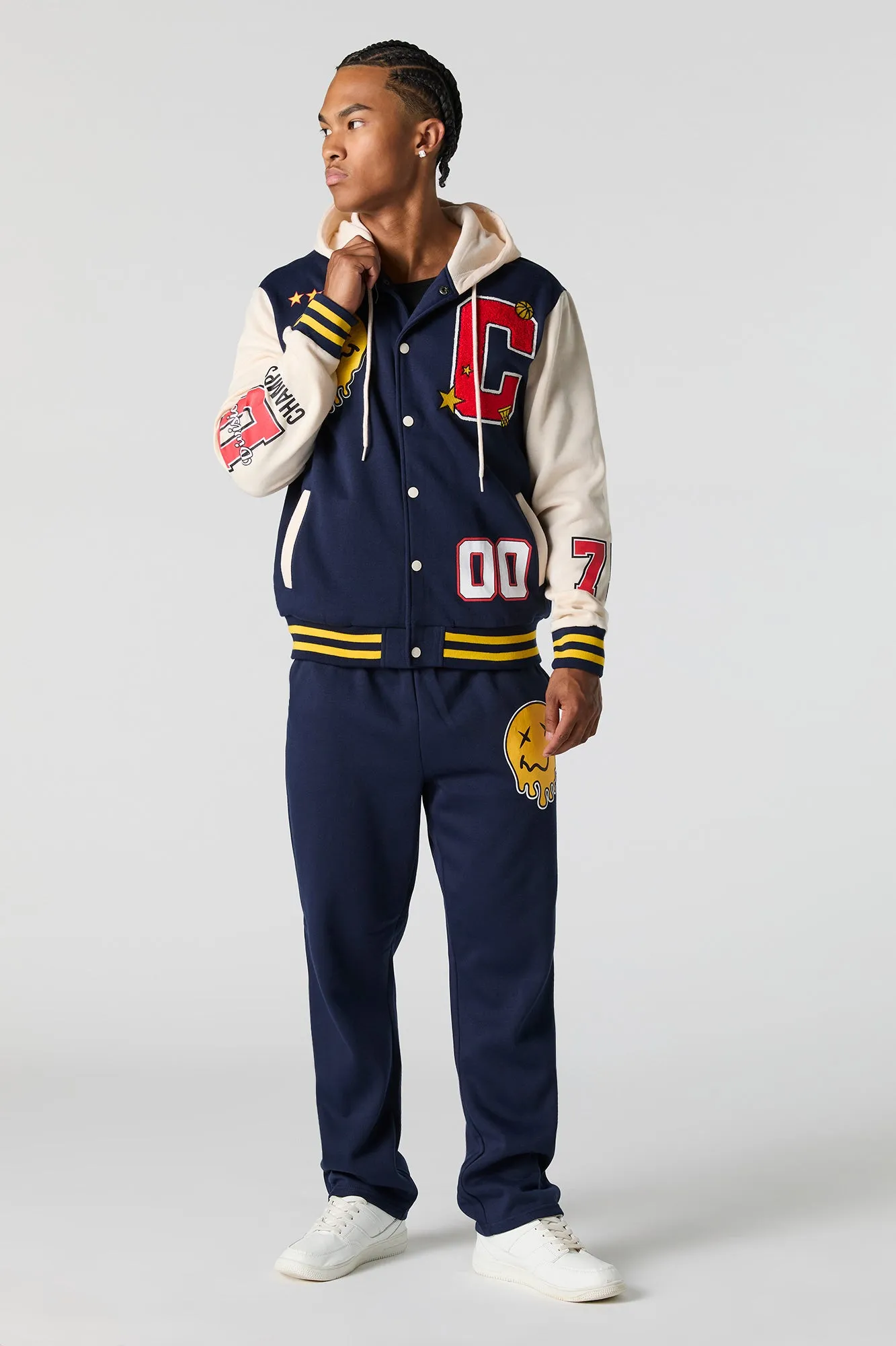 Melted Smiley Embroidered Fleece Varsity Sweatpant sold by Urban Planet product image thumbnail 2