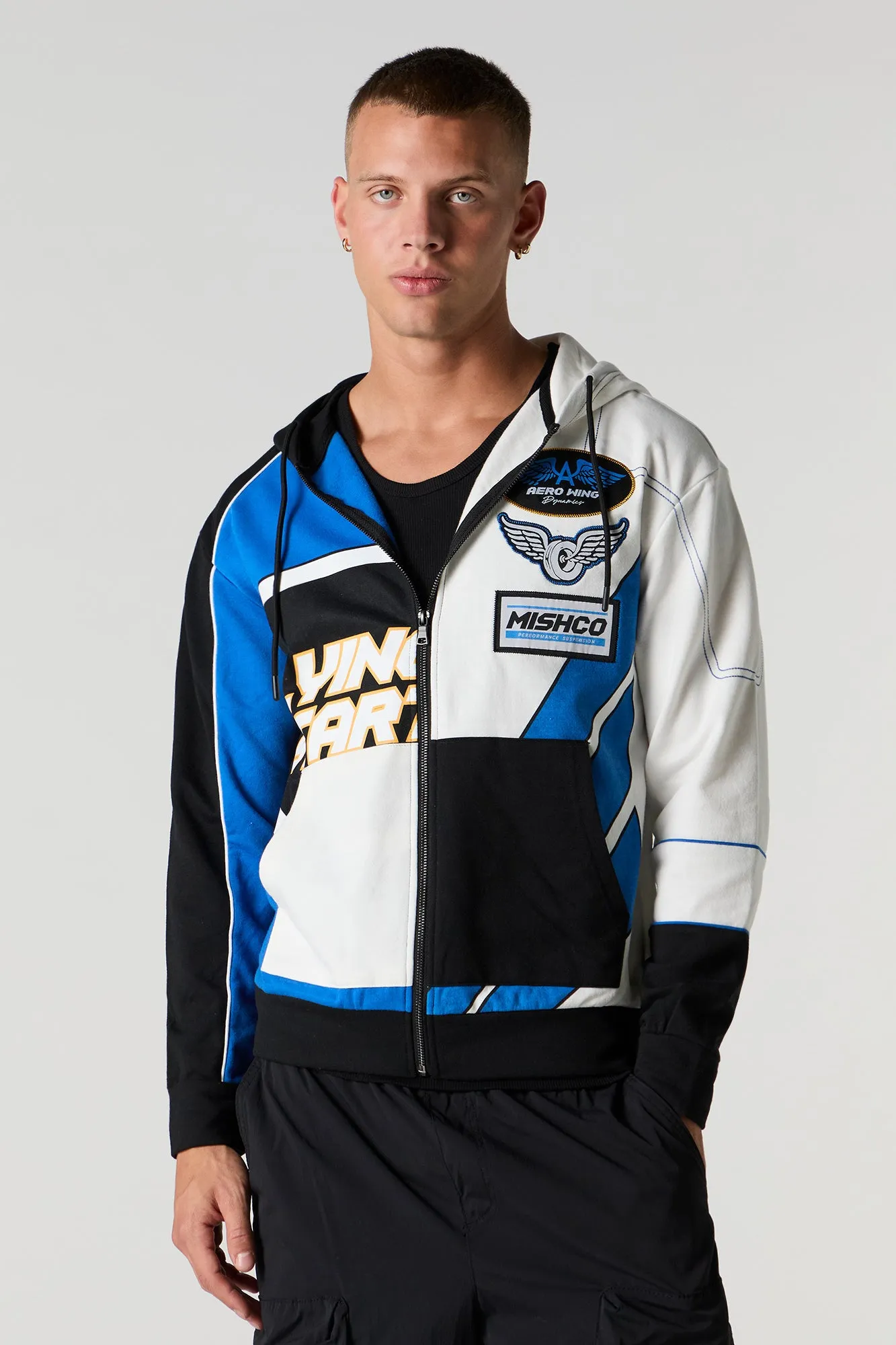 Racing Colourblock Zip-Up Fleece Hoodie sold by Urban Planet