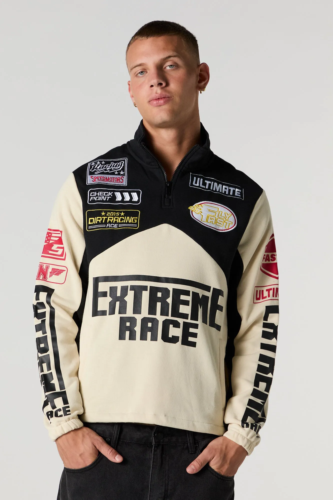 Racing Colourblock Quarter Zip Fleece Sweatshirt sold by Urban Planet