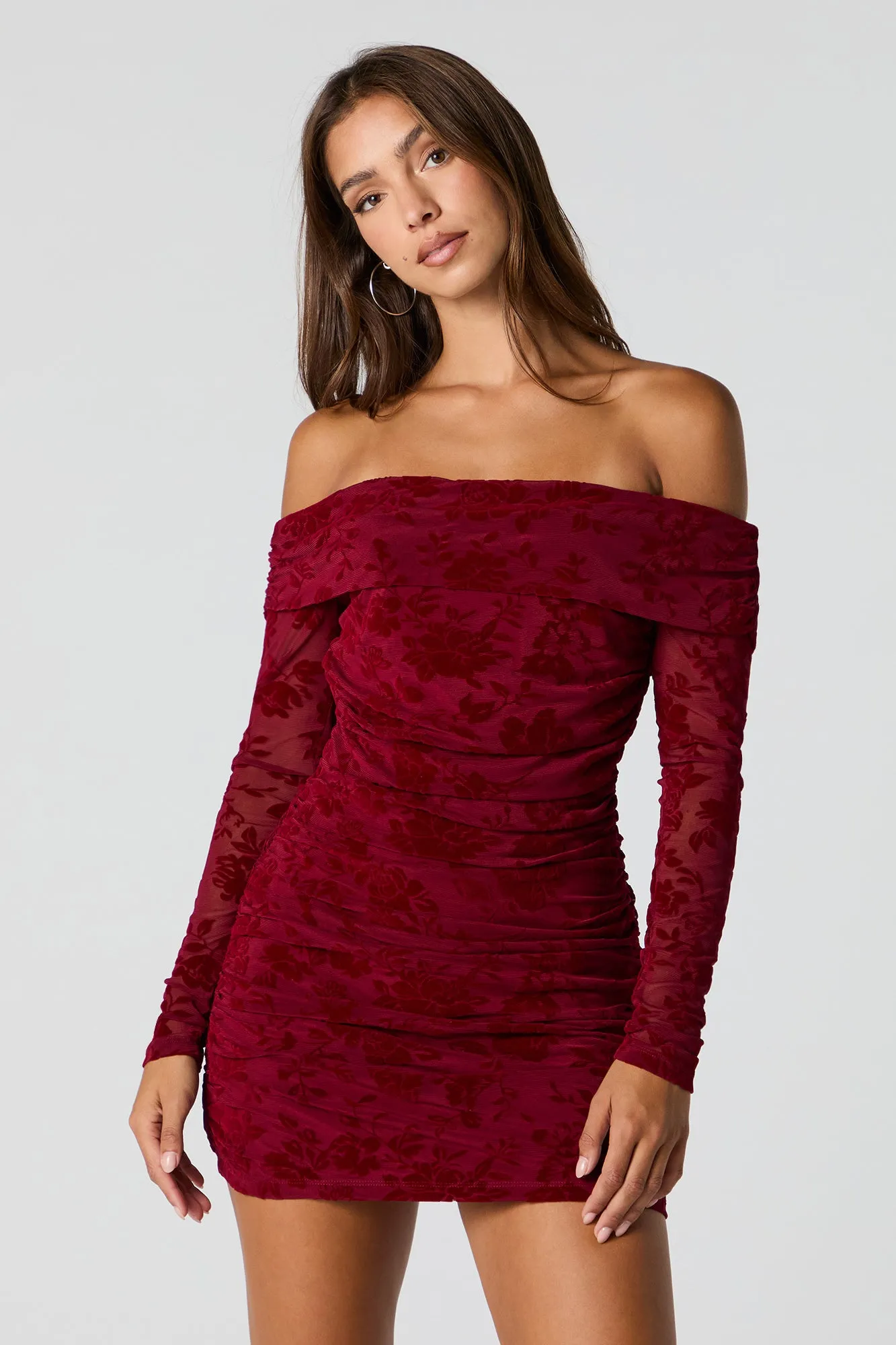 Floral Mesh Off Shoulder Long Sleeve Mini Dress sold by Urban Planet product image thumbnail 2