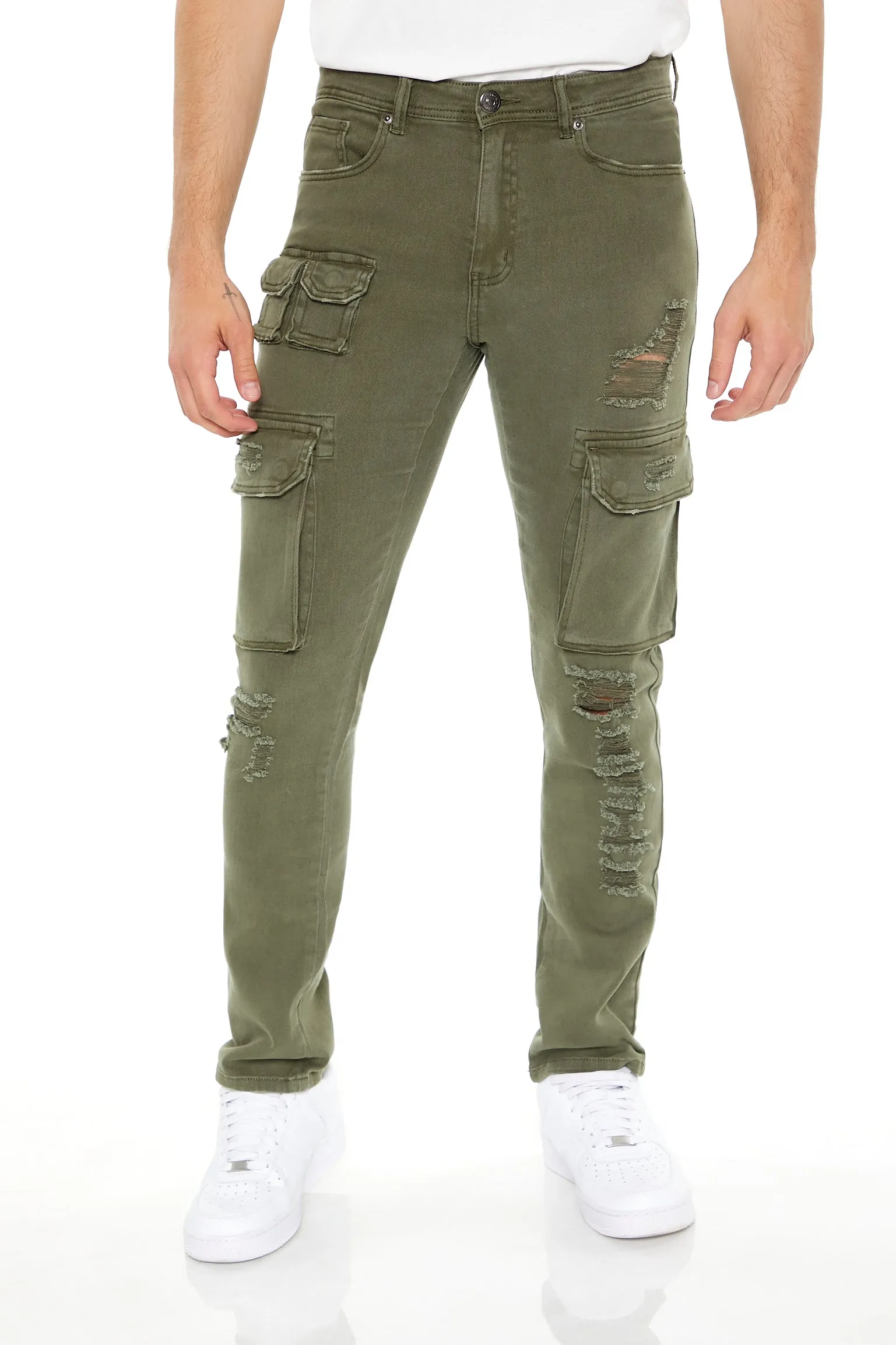 Mid Rise Distressed Slim Cargo Jean sold by Urban Planet