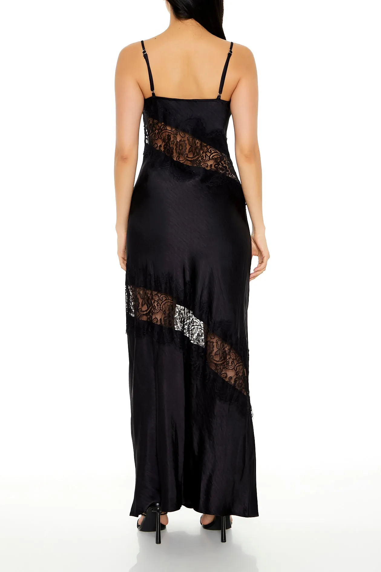 Robe maxi en satin avec col châle et liséré de dentelle sold by Urban Planet product image thumbnail 3