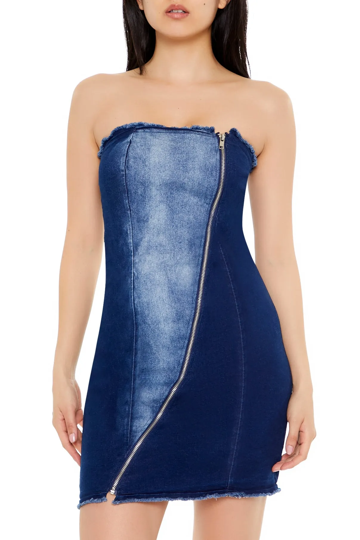 Denim Stone Wash Zip-Up Mini Tube Dress sold by Urban Planet product image thumbnail 2