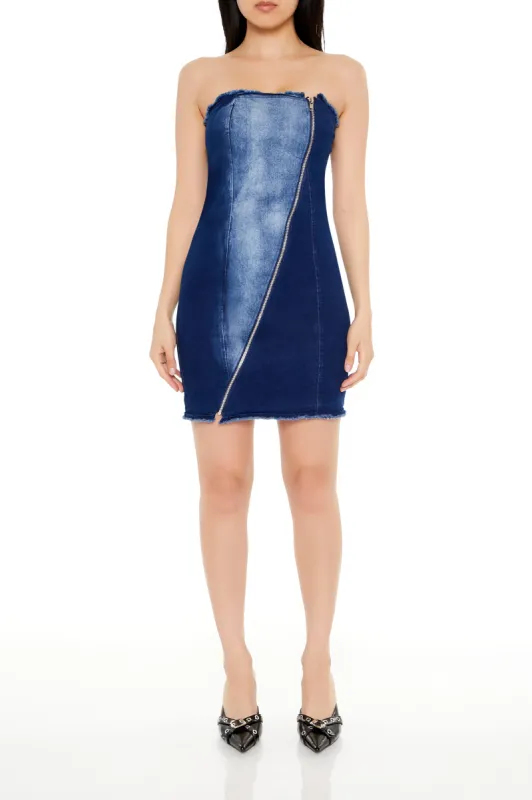 Minirobe tubulaure en denim délavé à la pierre avec fermeture à glissière sold by Urban Planet