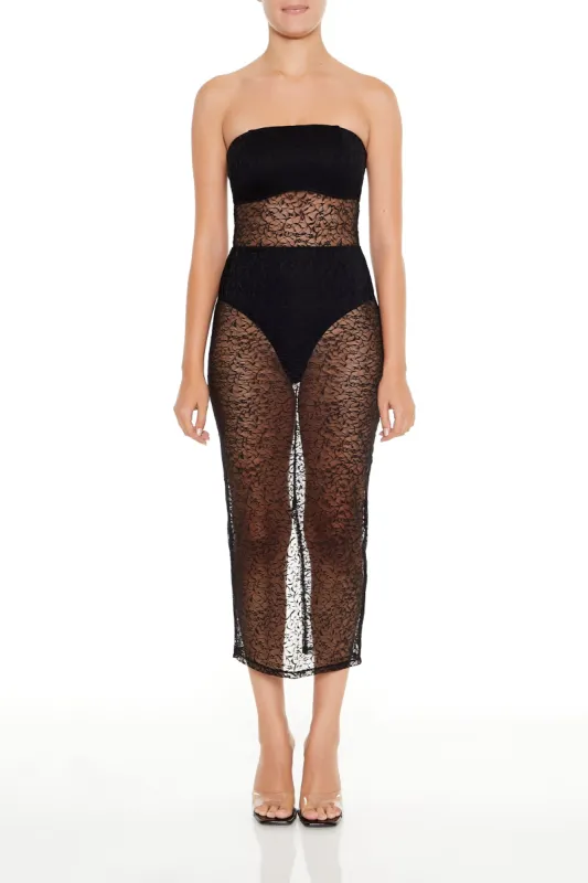 Robe midi tubulaire en dentelle diaphane sold by Urban Planet