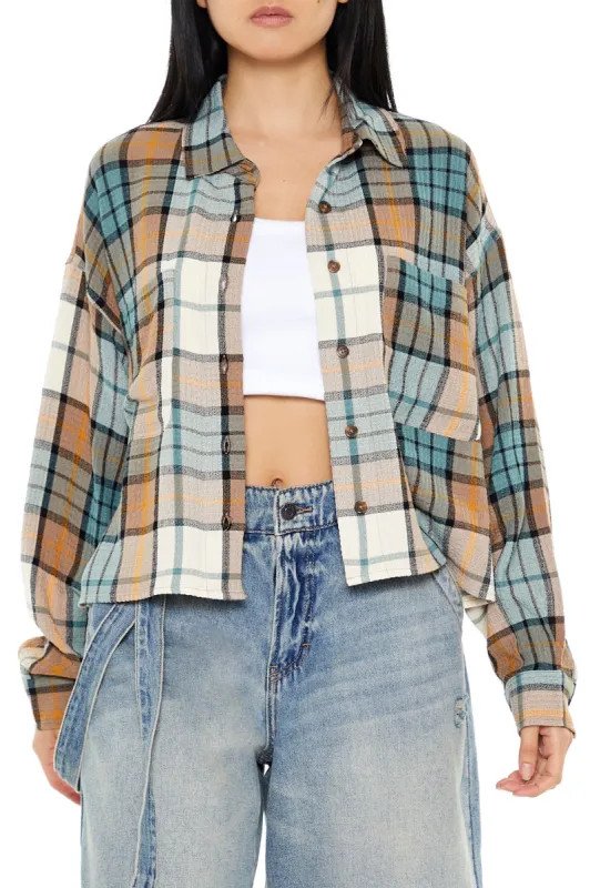 Plaid Boxy Button-Up Top sold by Urban Planet