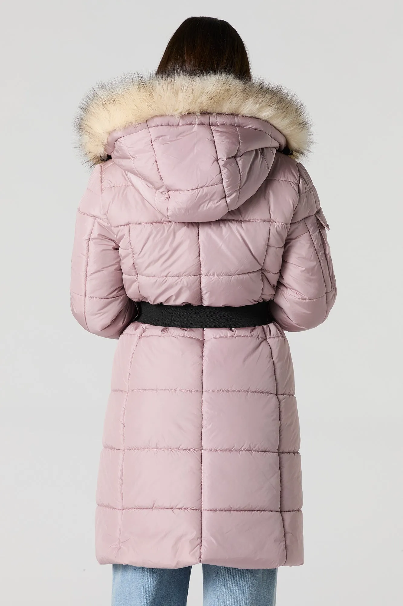 Blouson bouffant long à capuchon en similifourrure avec ceinture sold by Urban Planet product image thumbnail 2