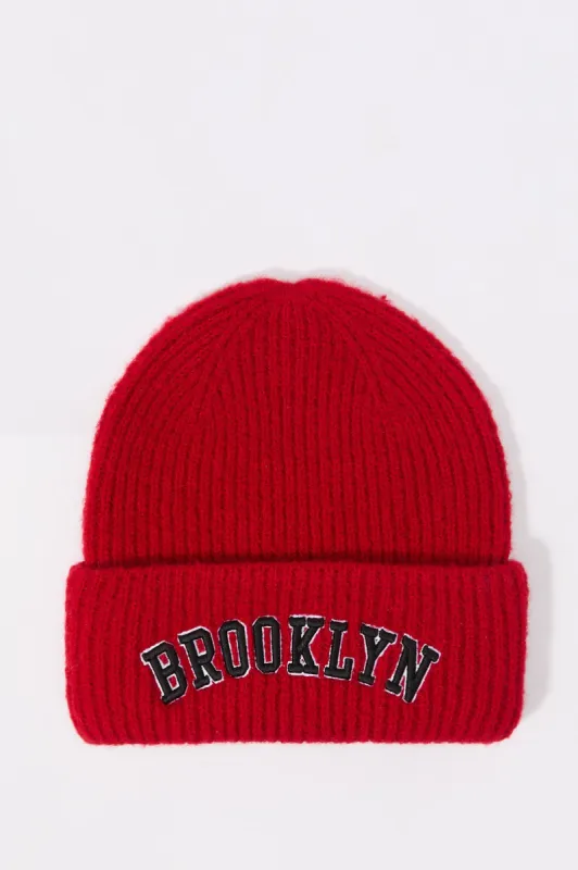 City Embroidered Ribbed Knit Beanie sold by Urban Planet