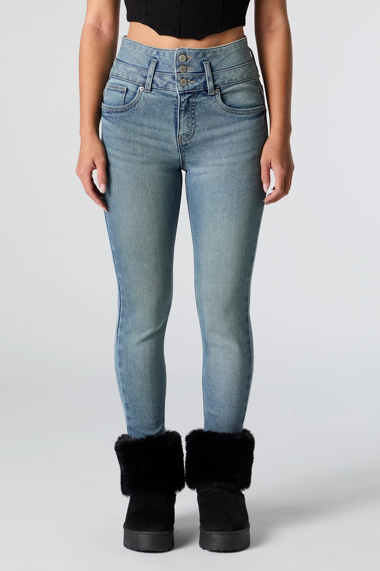 Vintage Medium Wash Stacked Waist Skinny Jean sold by Urban Planet product image thumbnail 2