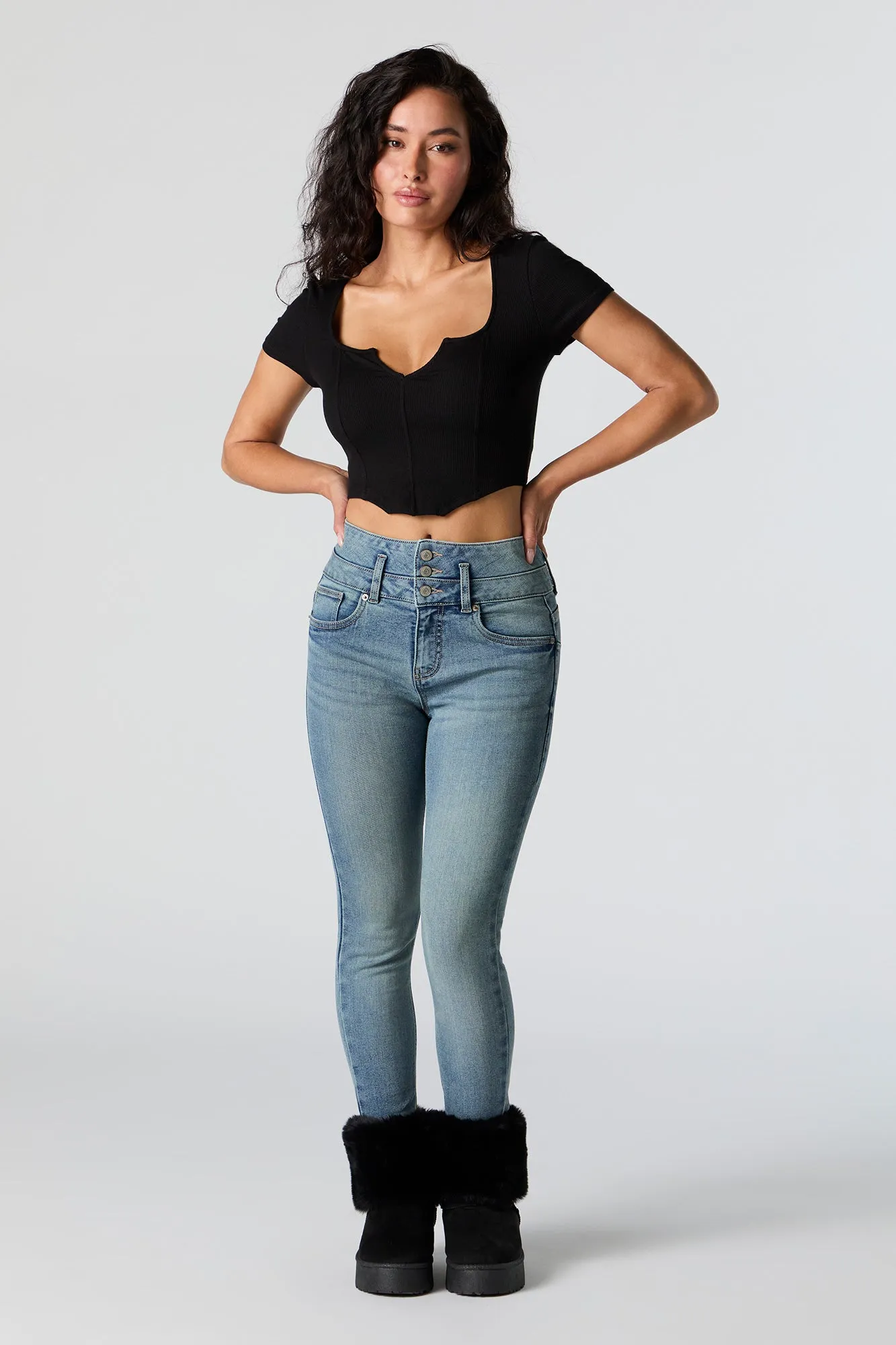 Vintage Medium Wash Stacked Waist Skinny Jean sold by Urban Planet