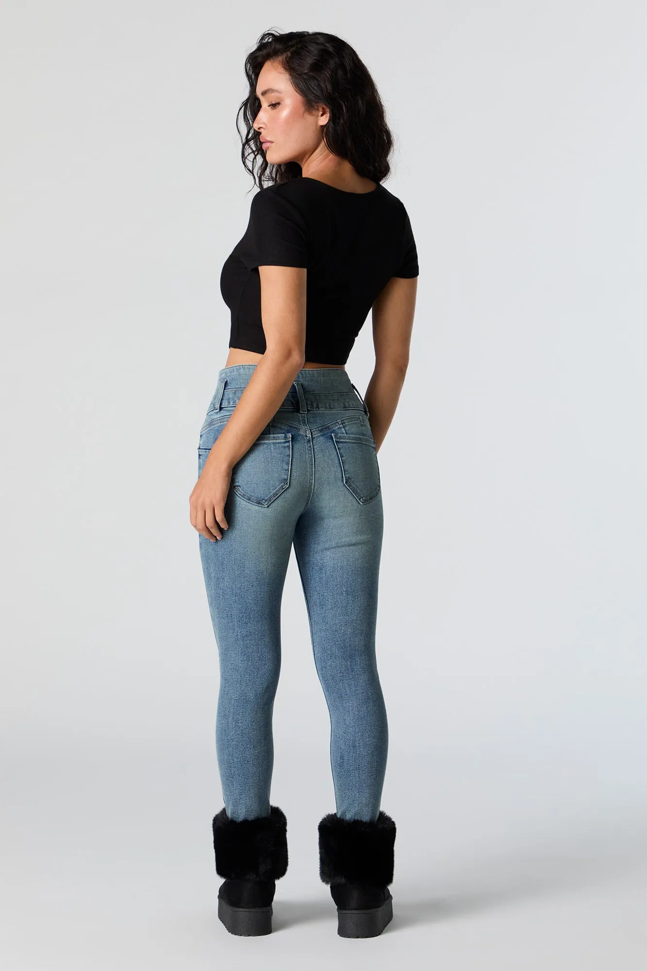 Vintage Medium Wash Stacked Waist Skinny Jean sold by Urban Planet product image thumbnail 3