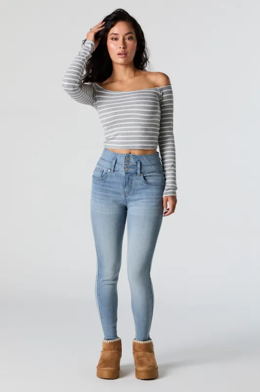Medium Wash Stacked Waist Skinny Jean sold by Urban Planet