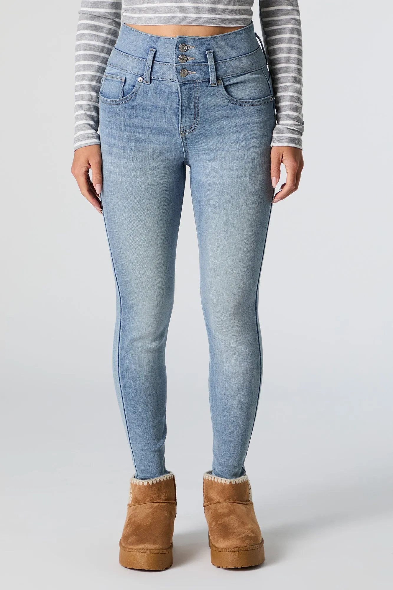 Jean ajusté délavé moyen à taille empilée sold by Urban Planet product image thumbnail 2