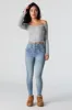 Jean ajusté délavé moyen à taille empilée sold by Urban Planet