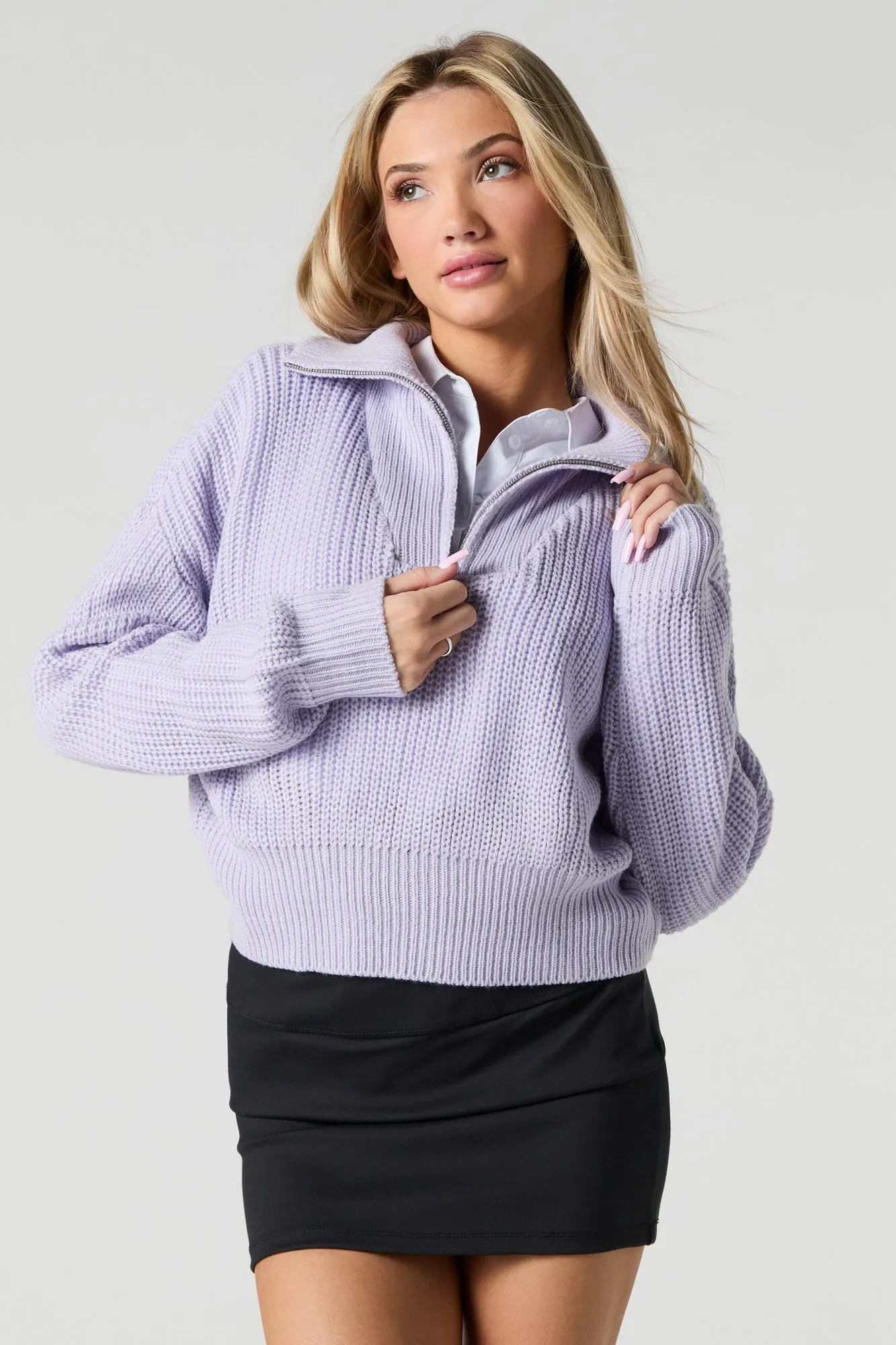 Quarter Zip Mock Neck Sweater sold by Urban Planet