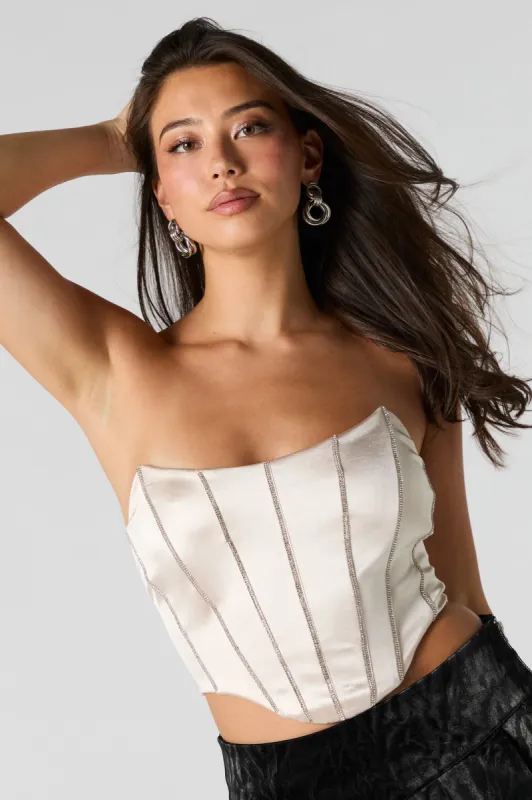 Satin Rhinestone Striped Corset Top sold by Urban Planet