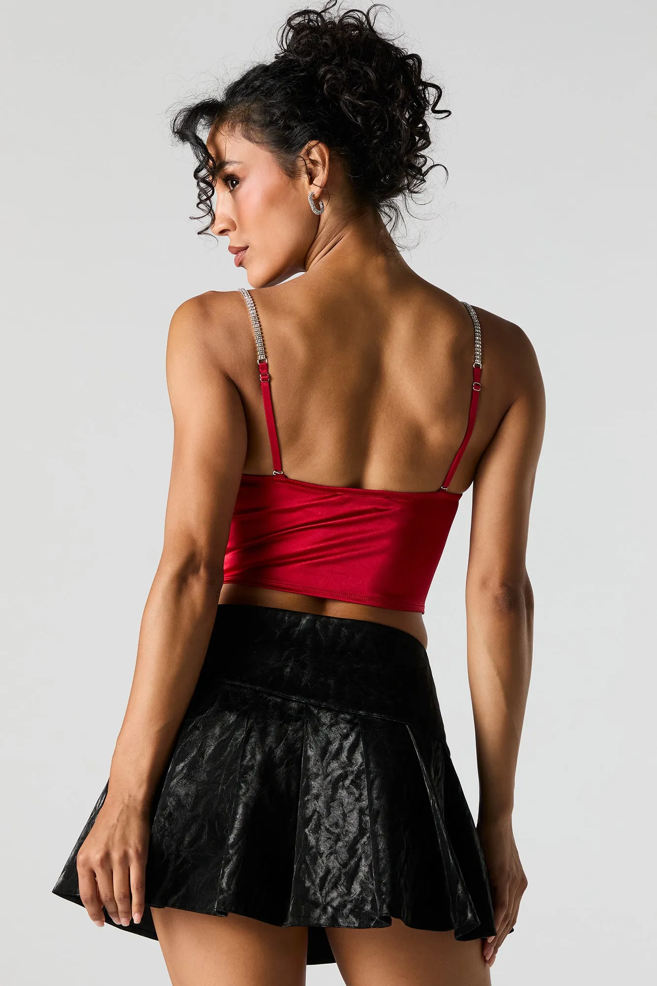 Haut corset en satin avec bretelles ornées de pierres du Rhin sold by Urban Planet product image thumbnail 2
