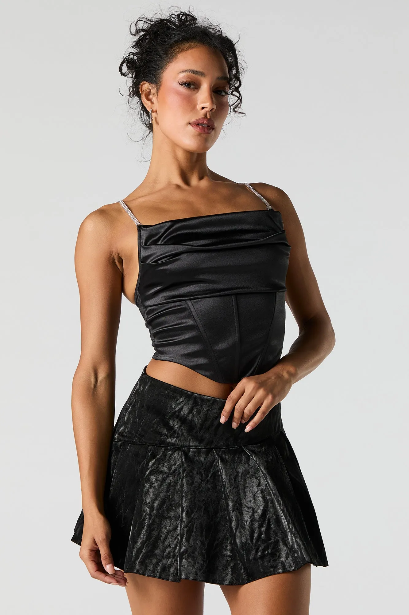 Haut corset en satin avec bretelles ornées de pierres du Rhin sold by Urban Planet product image thumbnail 4