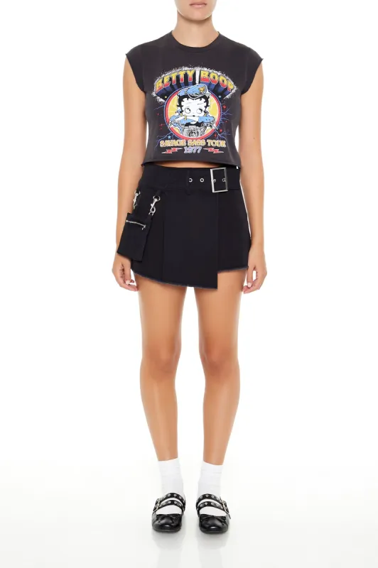 Belted Pleated Mini Wrap Skort sold by Urban Planet