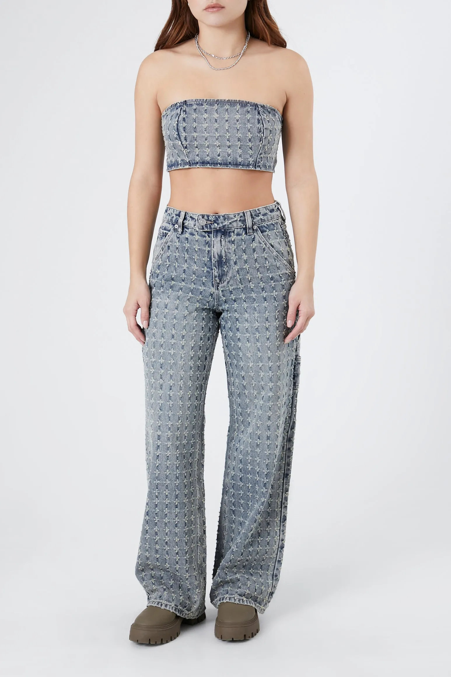 Distressed Print High Rise Straight Leg Jean sold by Urban Planet