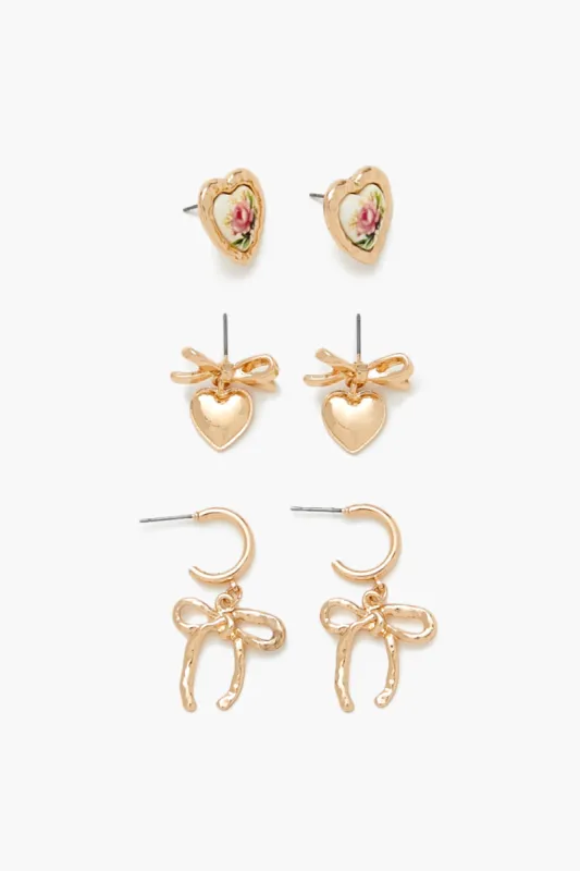 Heart and Bow Earring Set (3 Pairs) sold by Urban Planet