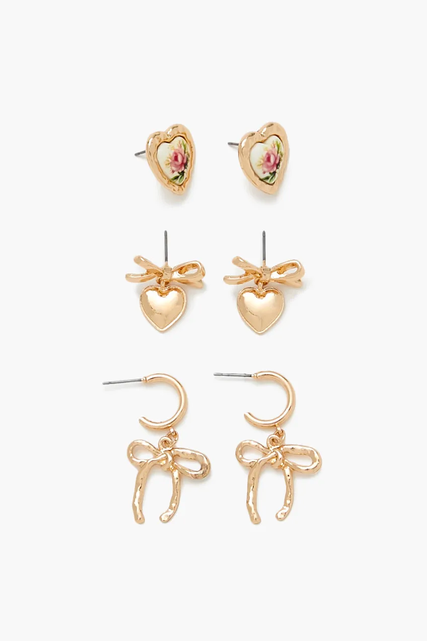 Heart and Bow Earring Set (3 Pairs) sold by Urban Planet