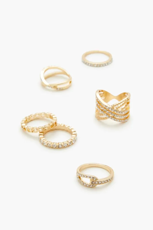 Rhinestone Crisscross Ring Set (6 Pcs) sold by Urban Planet