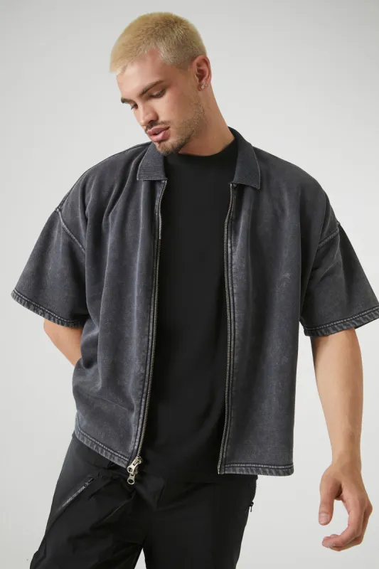 Washed Zip-Up Short Sleeve Top sold by Urban Planet