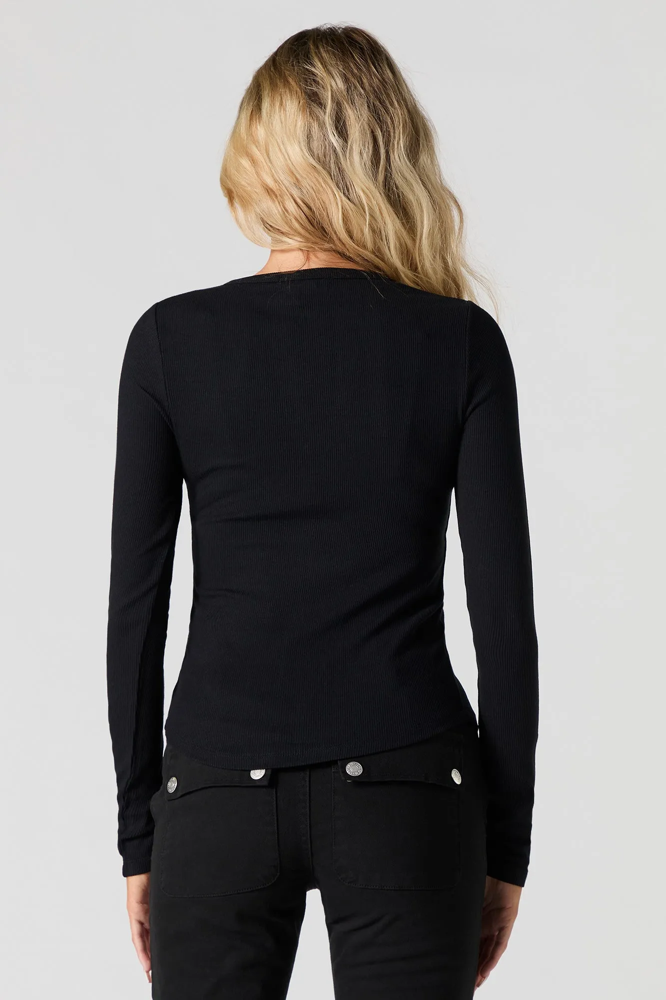 Ribbed Henley Long Sleeve Top sold by Urban Planet product image thumbnail 5